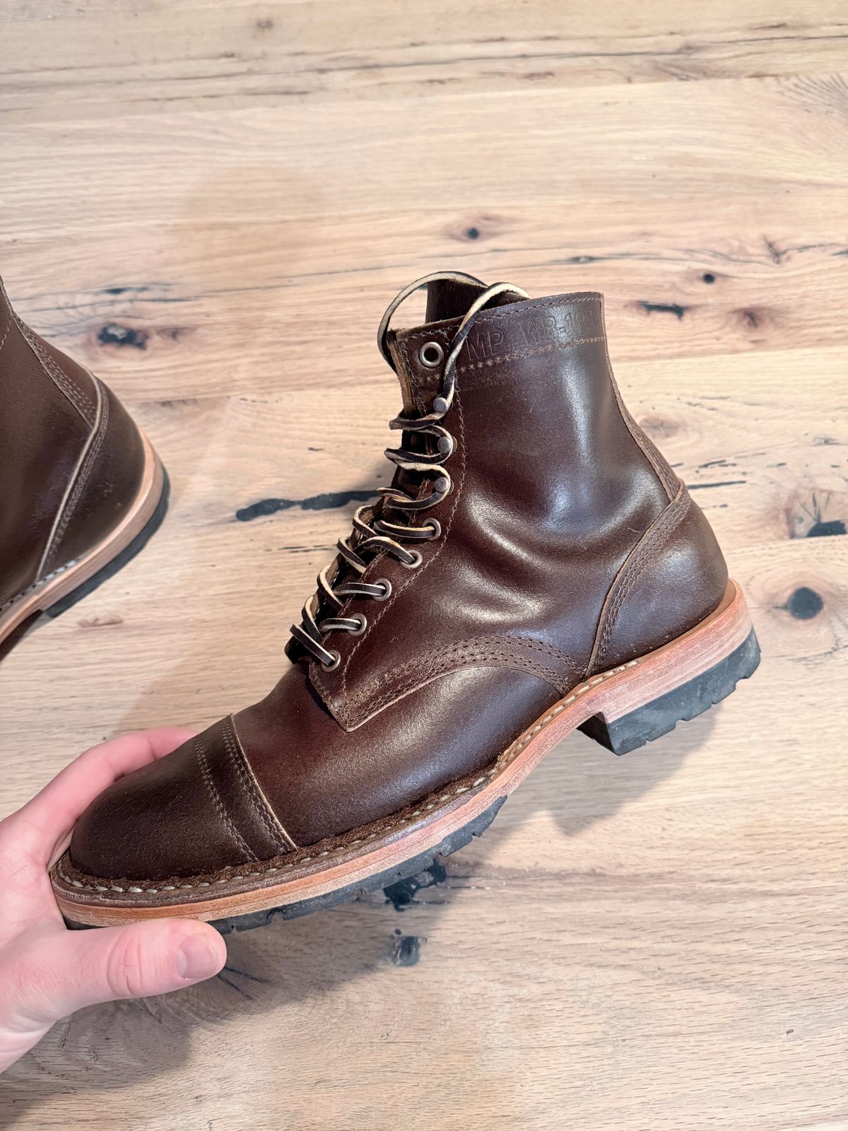 Photo by PeabzZ on March 26, 2026 of the White's MP-Sherman Toe Cap in Horween Cinnamon Waxed Flesh.