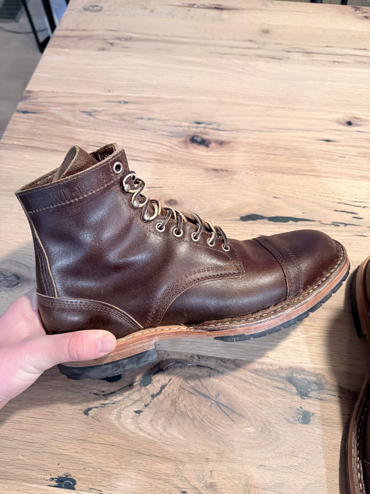 Photo by PeabzZ on March 26, 2026 of the White's MP-Sherman Toe Cap in Horween Cinnamon Waxed Flesh.