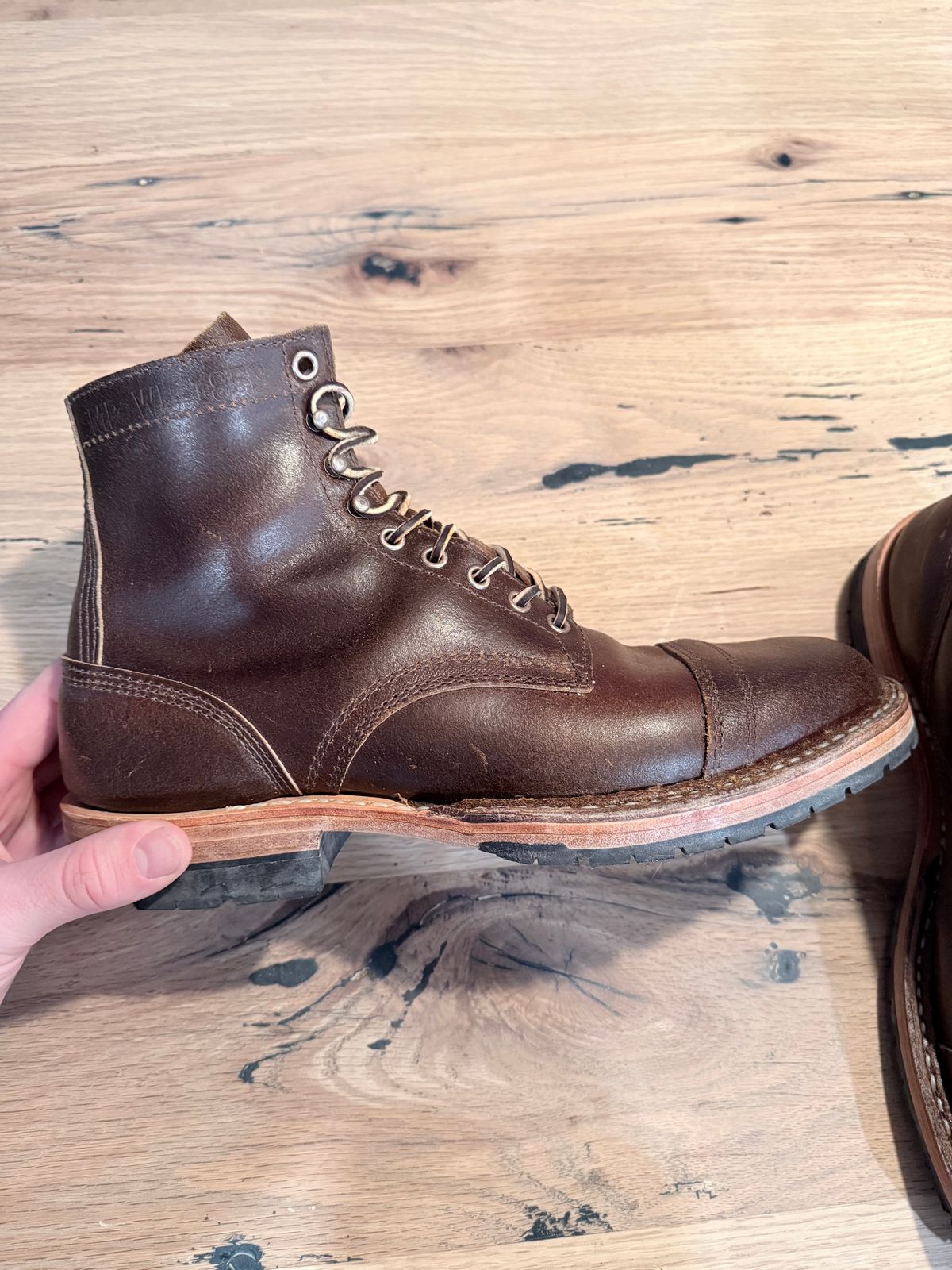 Photo by PeabzZ on March 26, 2026 of the White's MP-Sherman Toe Cap in Horween Cinnamon Waxed Flesh.