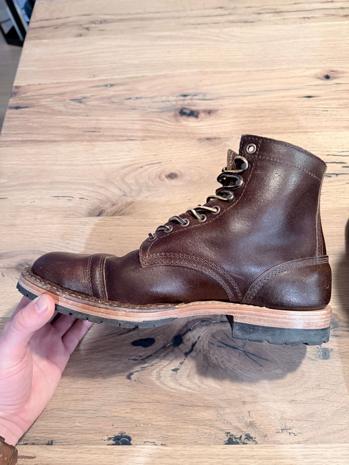 Photo by PeabzZ on March 26, 2026 of the White's MP-Sherman Toe Cap in Horween Cinnamon Waxed Flesh.