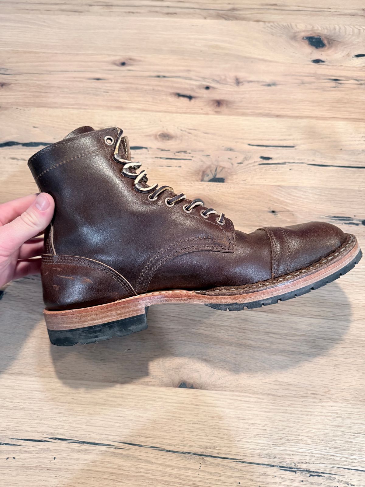 Photo by PeabzZ on March 26, 2026 of the White's MP-Sherman Toe Cap in Horween Cinnamon Waxed Flesh.