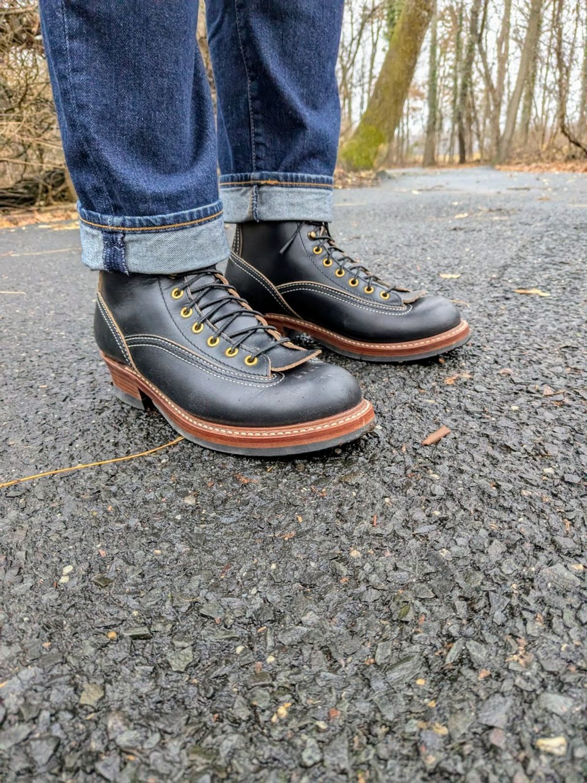 Photo by staikhouse on December 20, 2024 of the John Lofgren Donkey Puncher Boots in Horween Black Chromexcel.