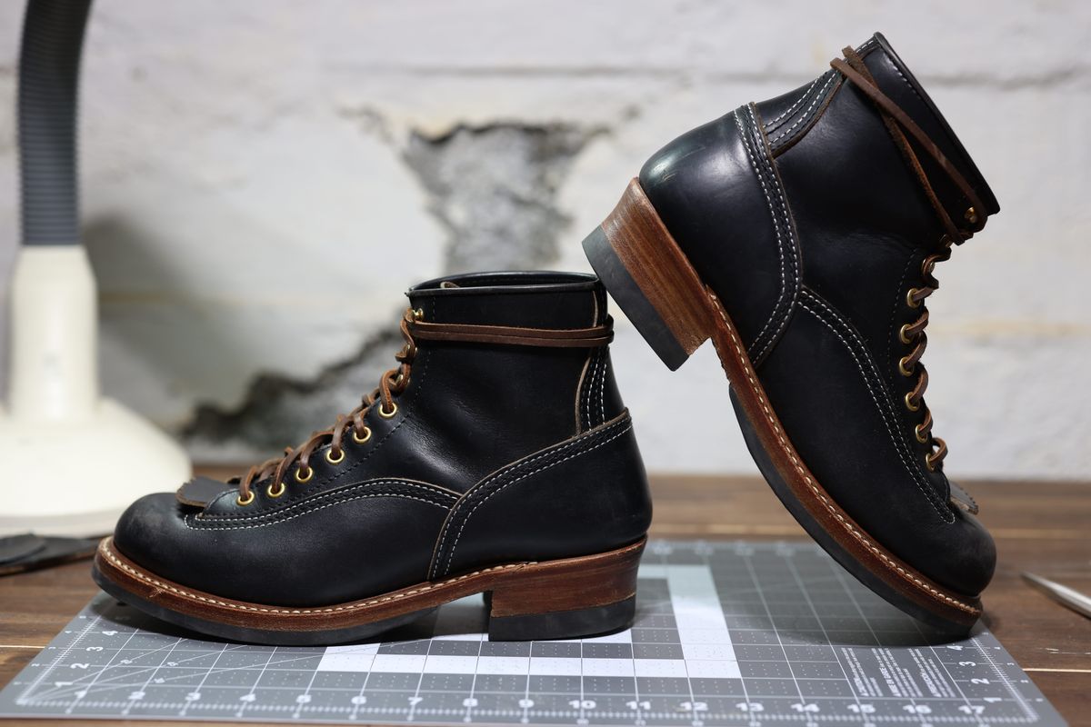 Photo by staikhouse on February 1, 2025 of the John Lofgren Donkey Puncher Boots in Horween Black Chromexcel.