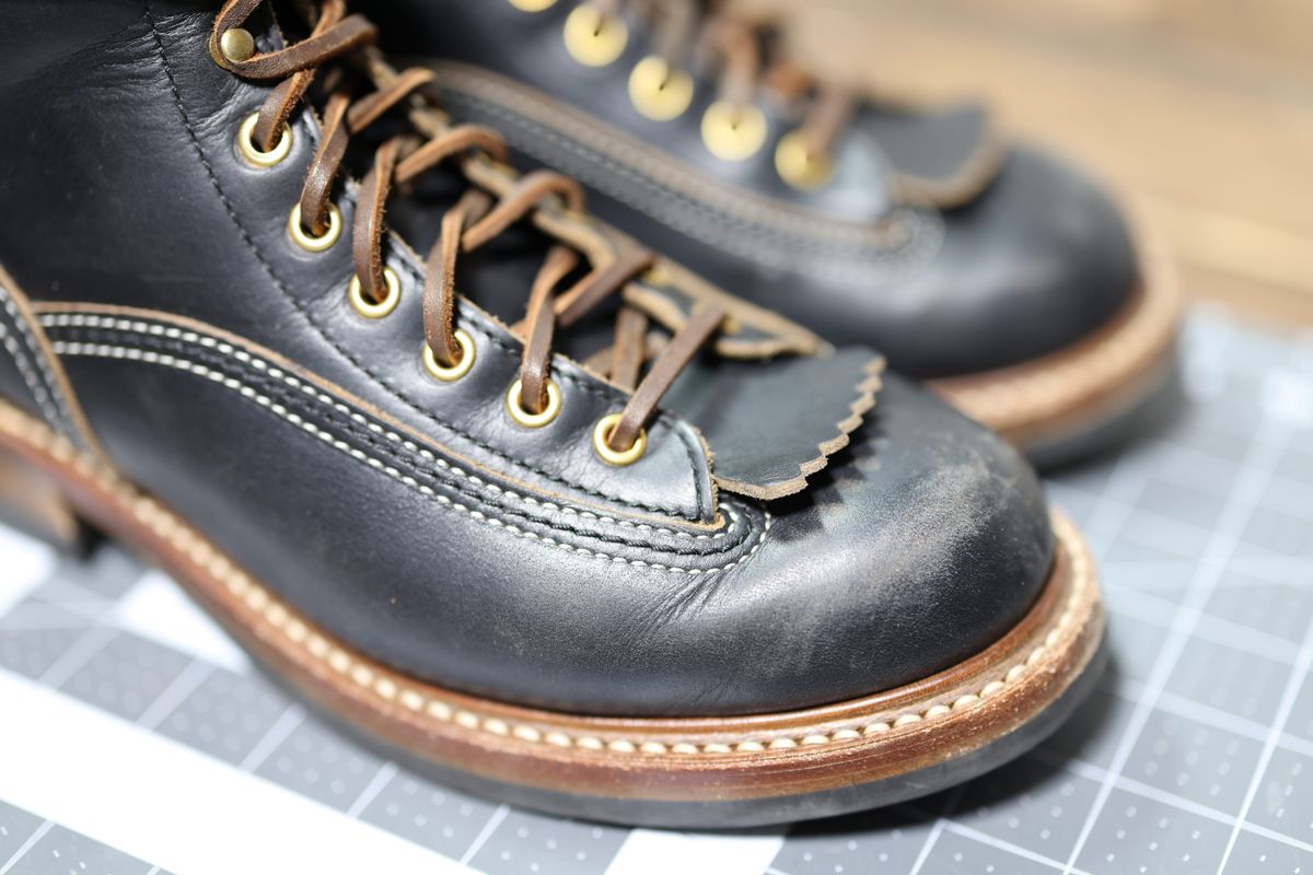 Photo by staikhouse on February 1, 2025 of the John Lofgren Donkey Puncher Boots in Horween Black Chromexcel.