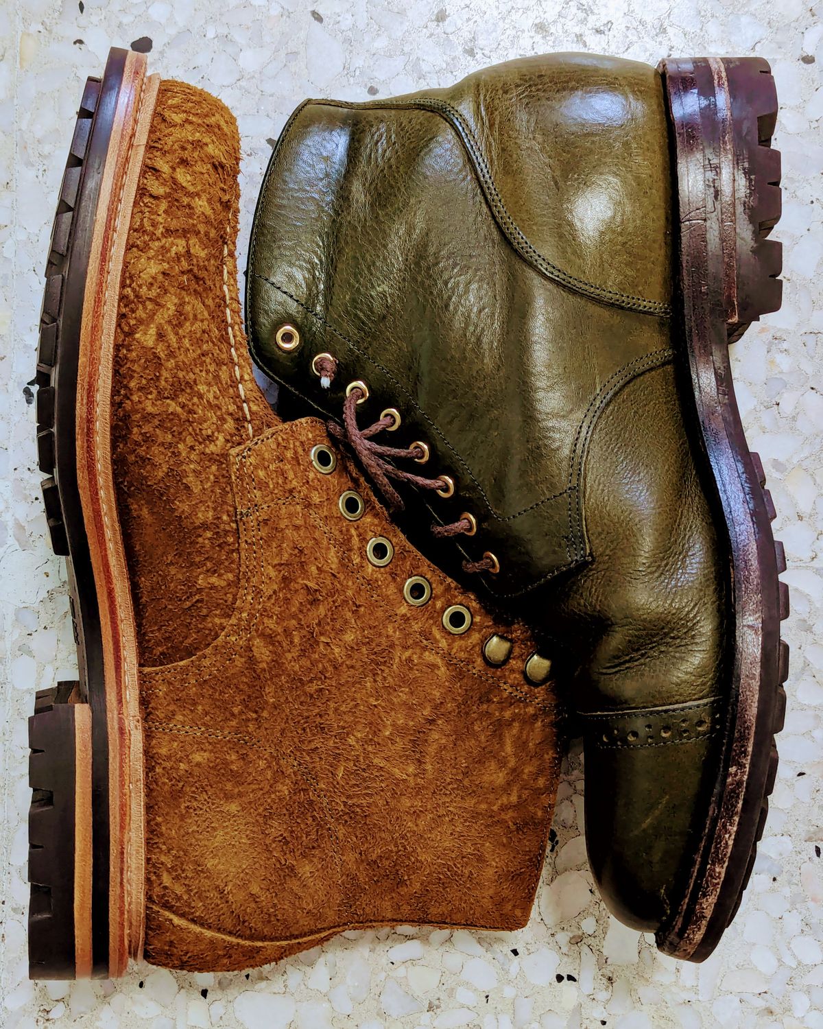 Photo by htepagan on April 5, 2024 of the Grant Stone Garrison Boot in Badalassi Carlo Oliva Minerva Box.