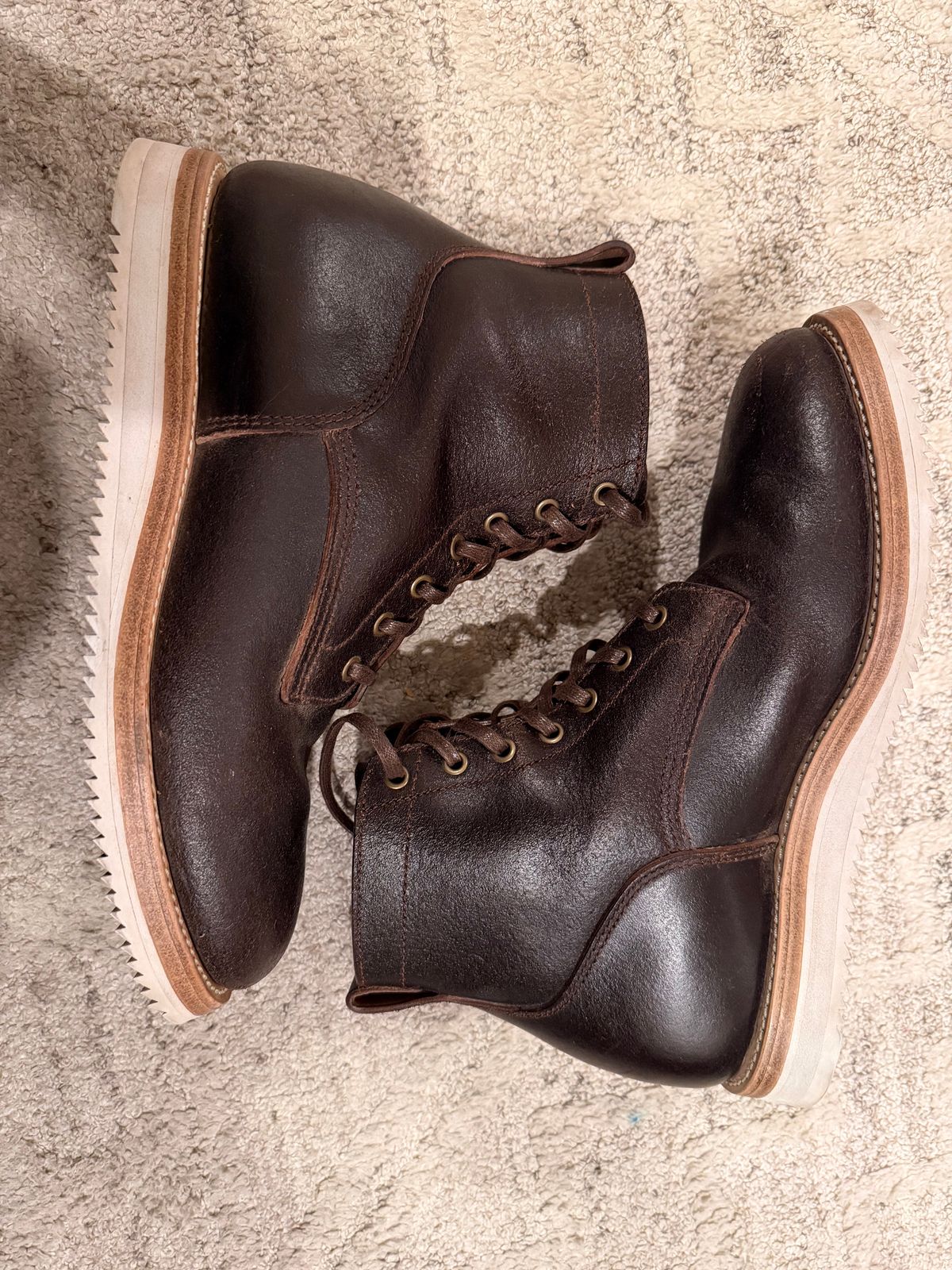 Photo by sorrick on October 2, 2025 of the Caswell Boot Company Eckington in Horween Dark Brown Waxed Flesh.