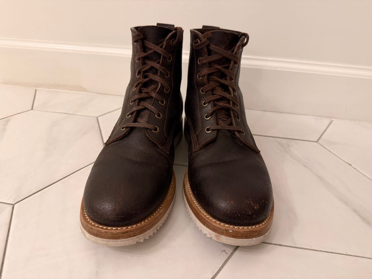 Photo by sorrick on November 2, 2025 of the Caswell Boot Company Eckington in Horween Dark Brown Waxed Flesh.