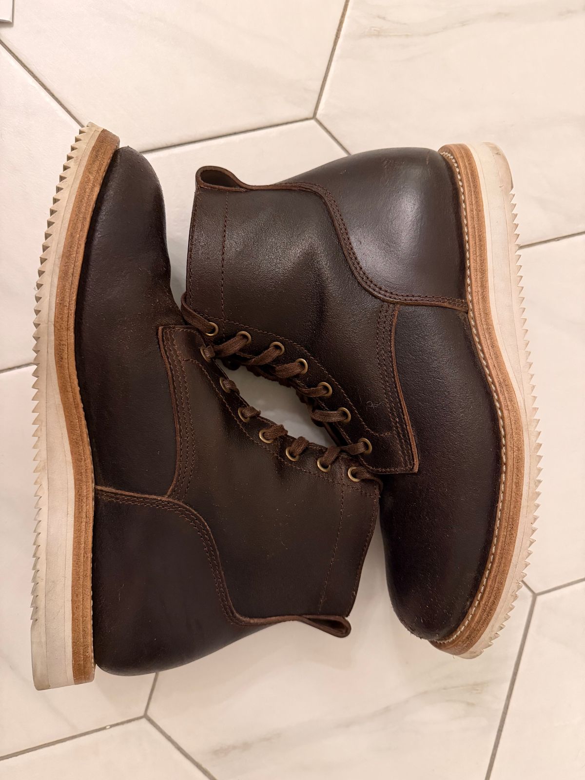 Photo by sorrick on November 2, 2025 of the Caswell Boot Company Eckington in Horween Dark Brown Waxed Flesh.