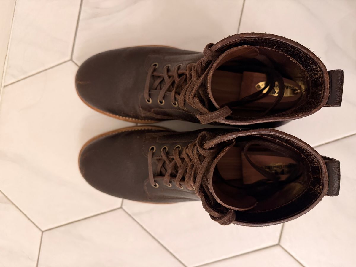 Photo by sorrick on November 2, 2025 of the Caswell Boot Company Eckington in Horween Dark Brown Waxed Flesh.