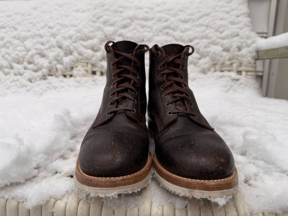 Photo by sorrick on December 5, 2025 of the Caswell Boot Company Eckington in Horween Dark Brown Waxed Flesh.
