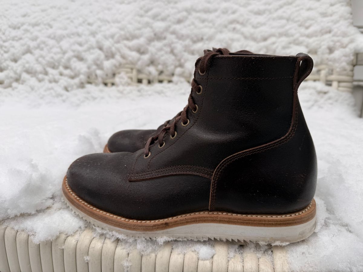 Photo by sorrick on December 5, 2025 of the Caswell Boot Company Eckington in Horween Dark Brown Waxed Flesh.