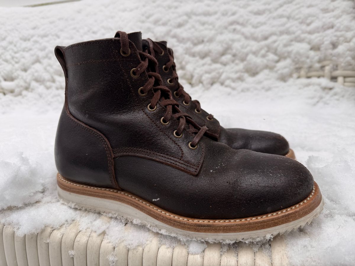 Photo by sorrick on December 5, 2025 of the Caswell Boot Company Eckington in Horween Dark Brown Waxed Flesh.