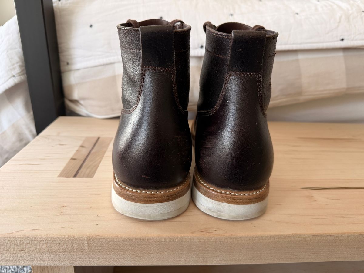 Photo by sorrick on February 4, 2026 of the Caswell Boot Company Eckington in Horween Dark Brown Waxed Flesh.