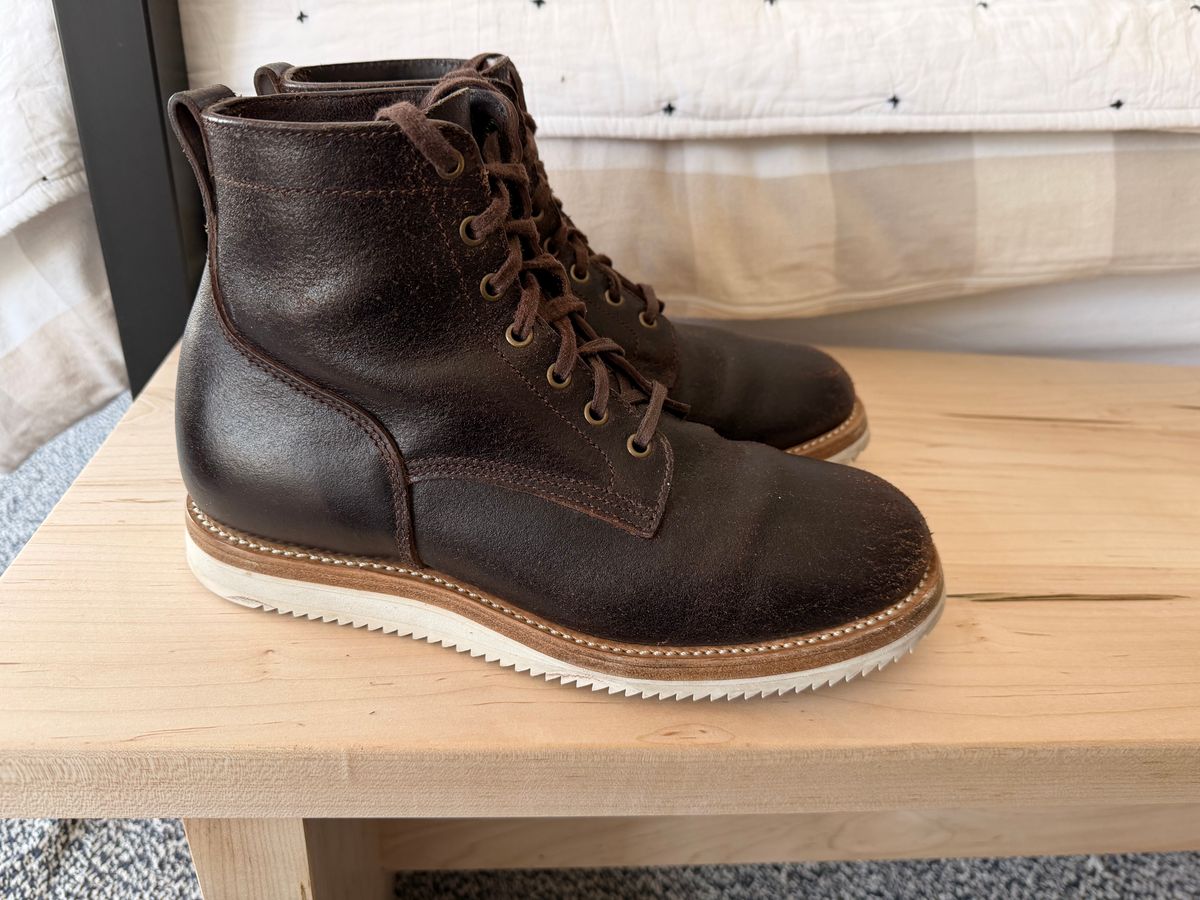 Photo by sorrick on February 4, 2026 of the Caswell Boot Company Eckington in Horween Dark Brown Waxed Flesh.