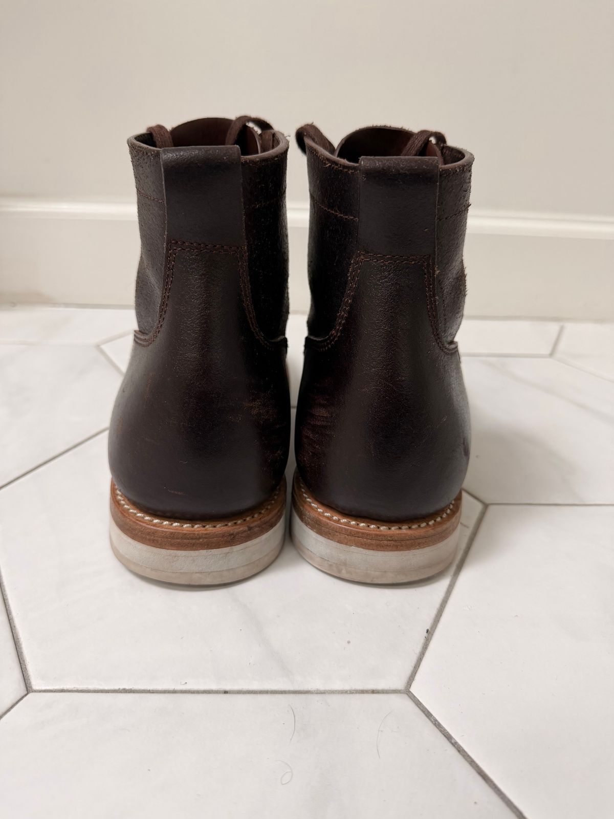 Photo by sorrick on April 3, 2026 of the Caswell Boot Company Eckington in Horween Dark Brown Waxed Flesh.