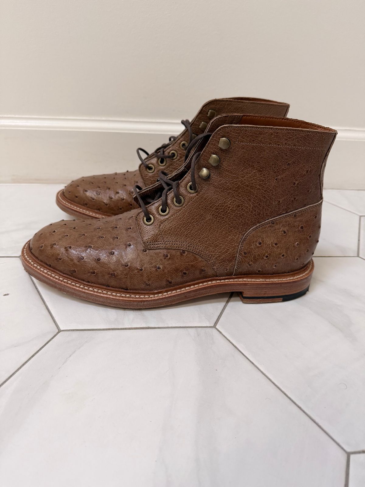 Photo by sorrick on October 2, 2025 of the Grant Stone Diesel Boot in Ranger Ostrich.