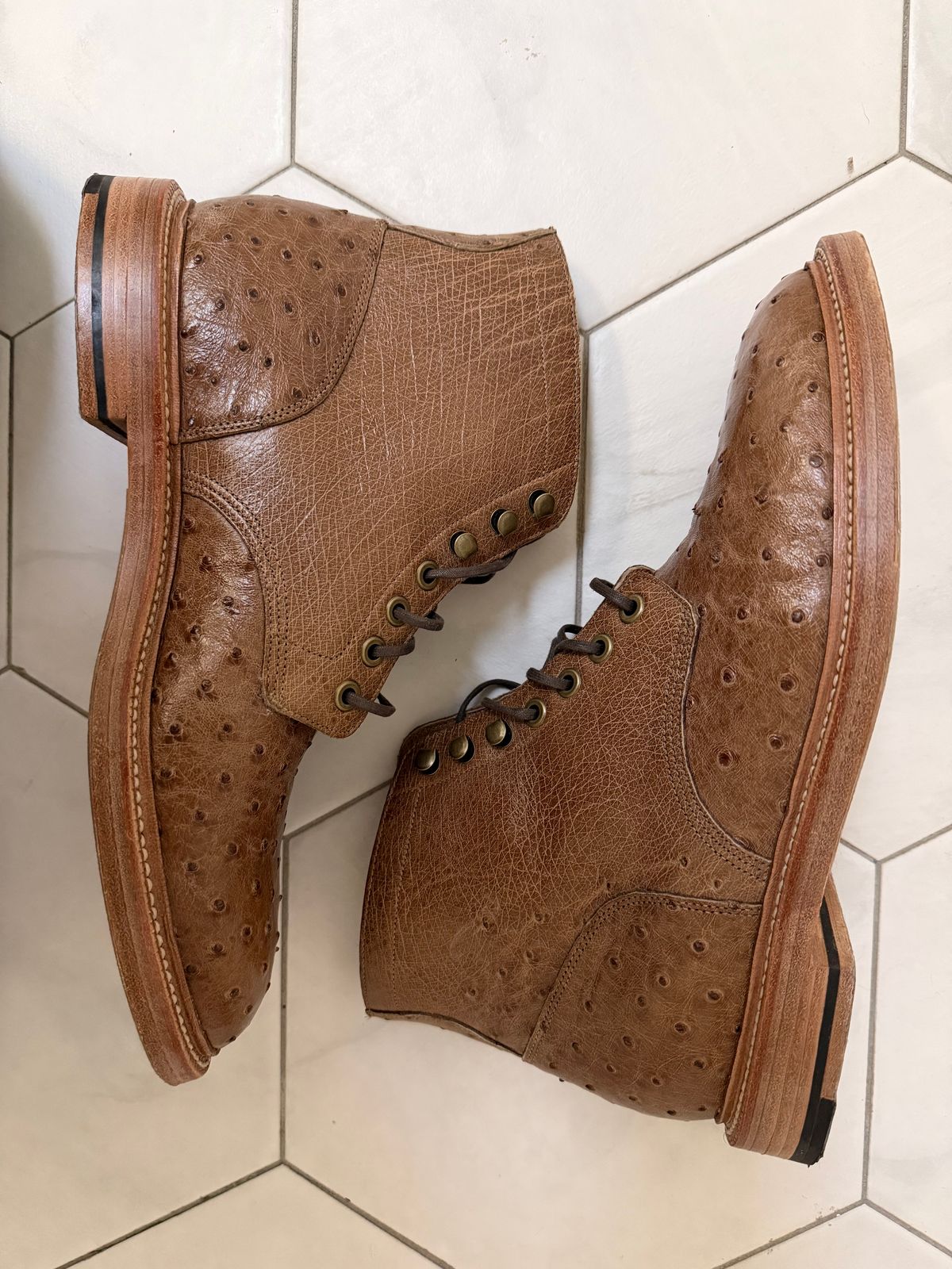 Photo by sorrick on October 2, 2025 of the Grant Stone Diesel Boot in Ranger Ostrich.