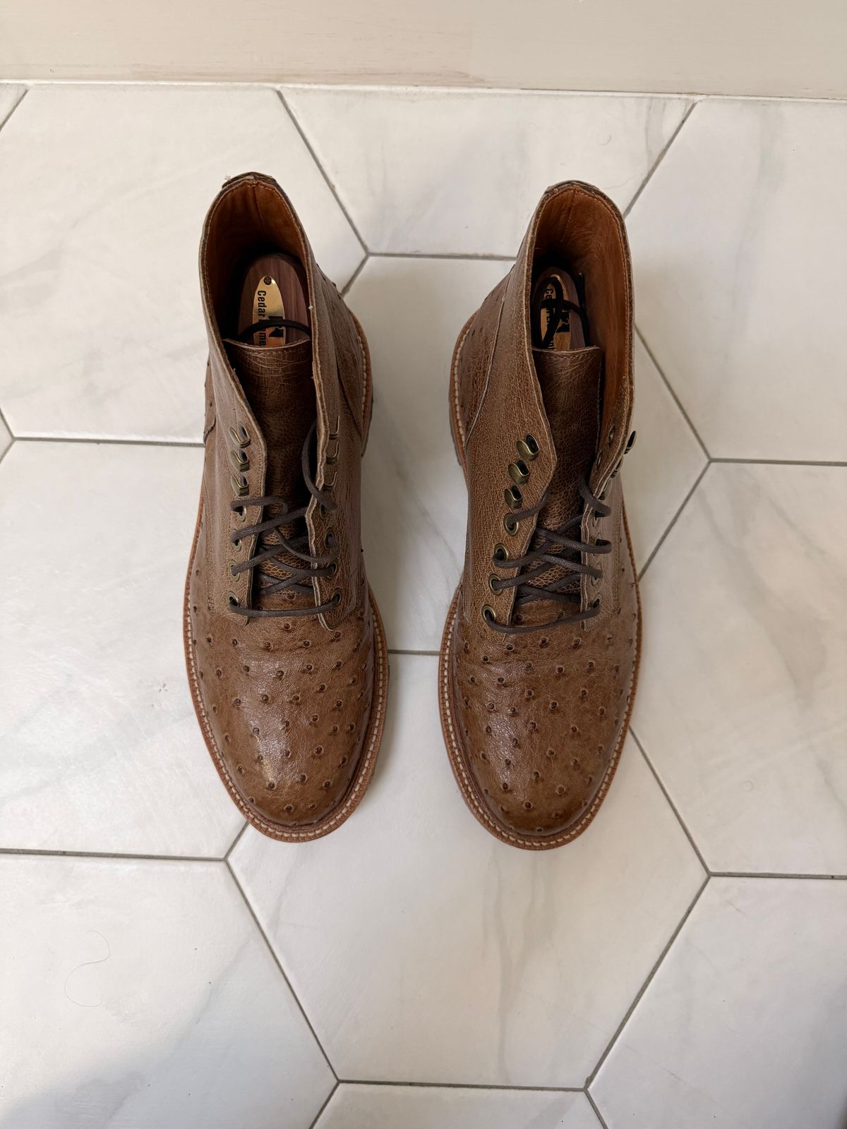 Photo by sorrick on October 2, 2025 of the Grant Stone Diesel Boot in Ranger Ostrich.