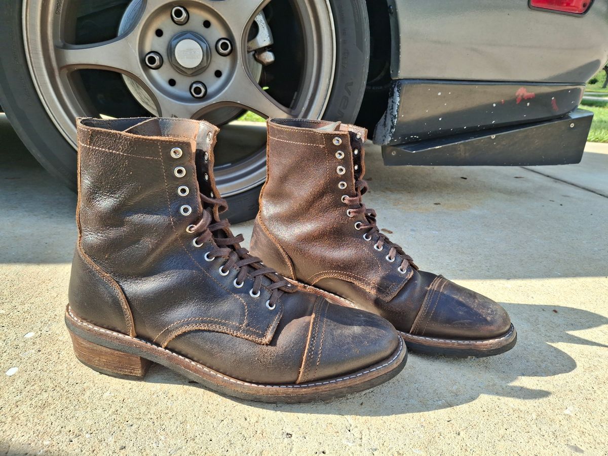 Photo by precision_arc_welding on July 8, 2026 of the Thursday Logger in Horween Waxed Cacao.