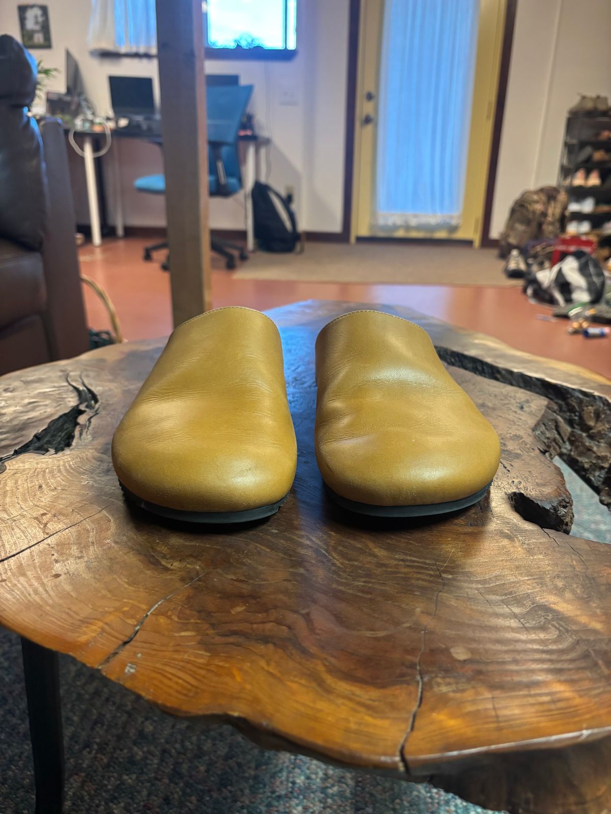 Photo by jacobbingham on October 6, 2025 of the 3sixteen Calf Leather Mules in Natural Calf Leather.