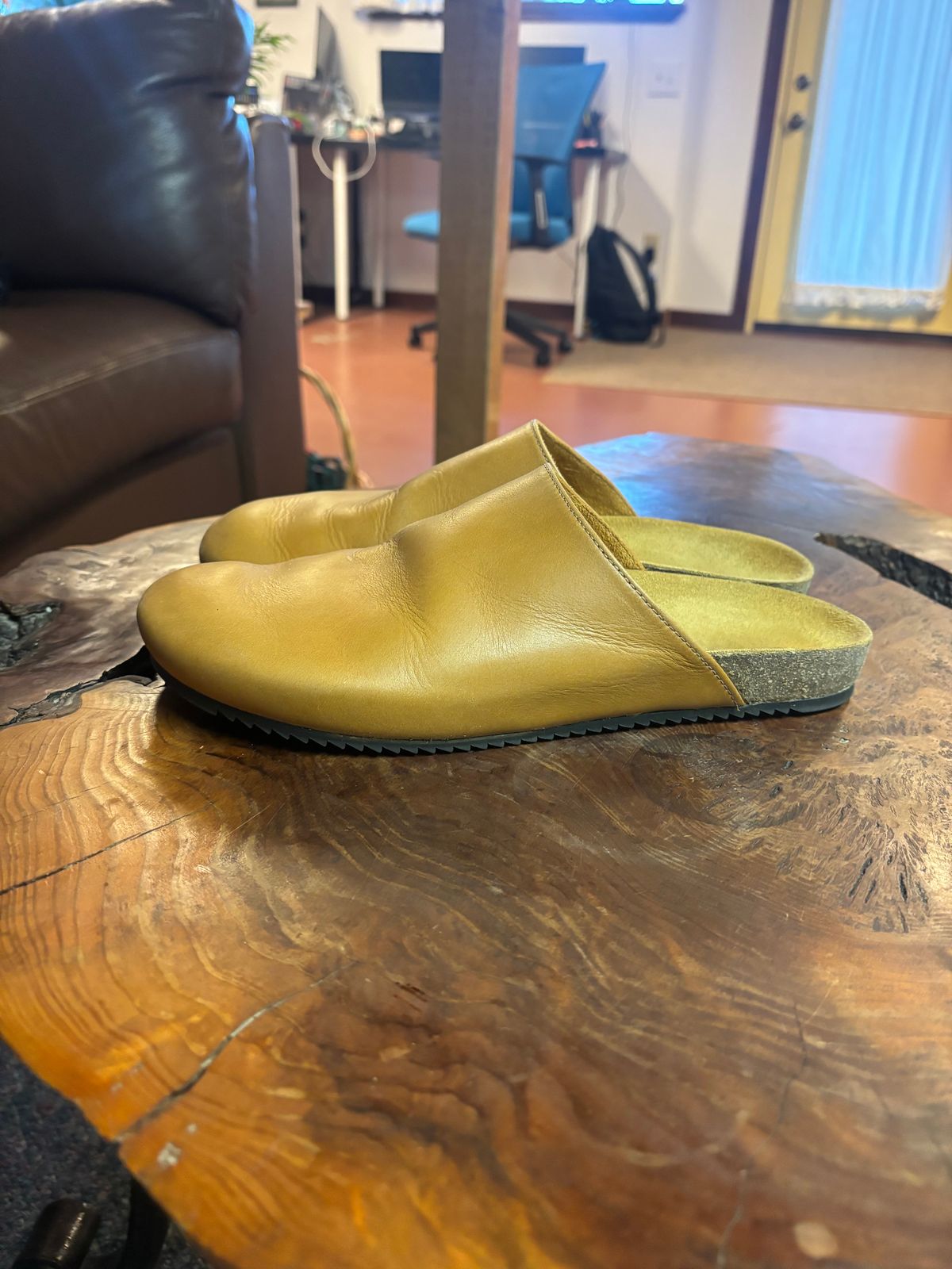 Photo by jacobbingham on October 6, 2025 of the 3sixteen Calf Leather Mules in Natural Calf Leather.
