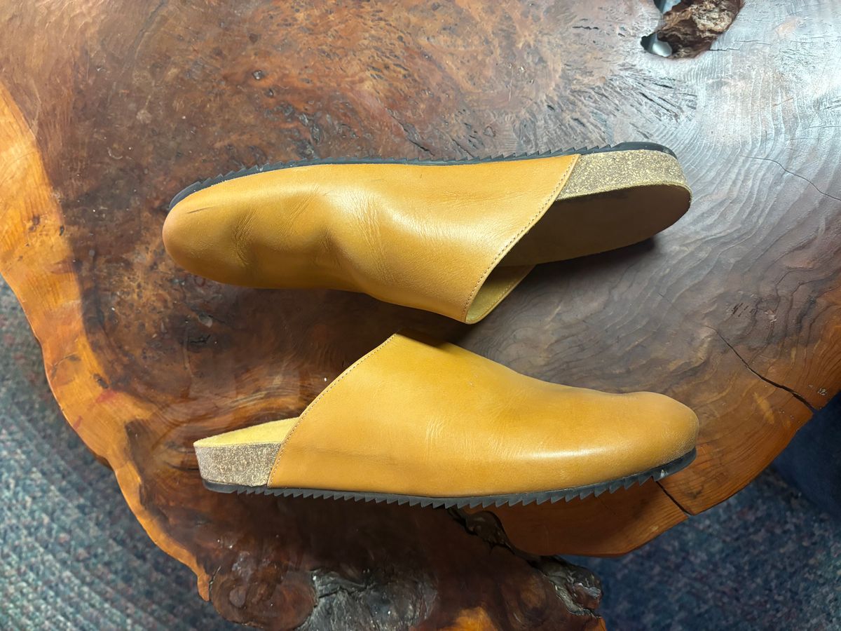 Photo by jacobbingham on October 6, 2025 of the 3sixteen Calf Leather Mules in Natural Calf Leather.