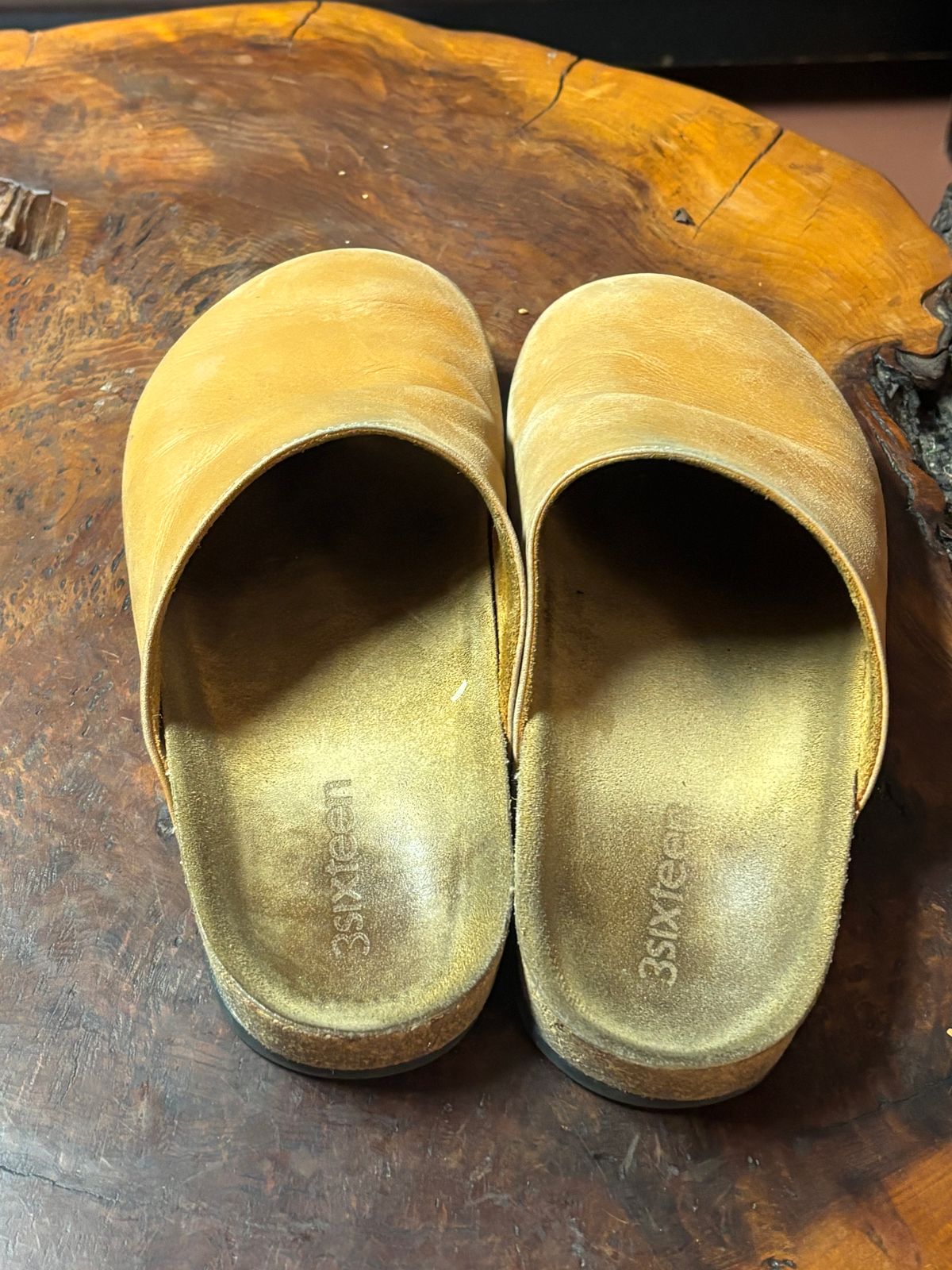 Photo by jacobbingham on February 6, 2026 of the 3sixteen Calf Leather Mules in Natural Calf Leather.