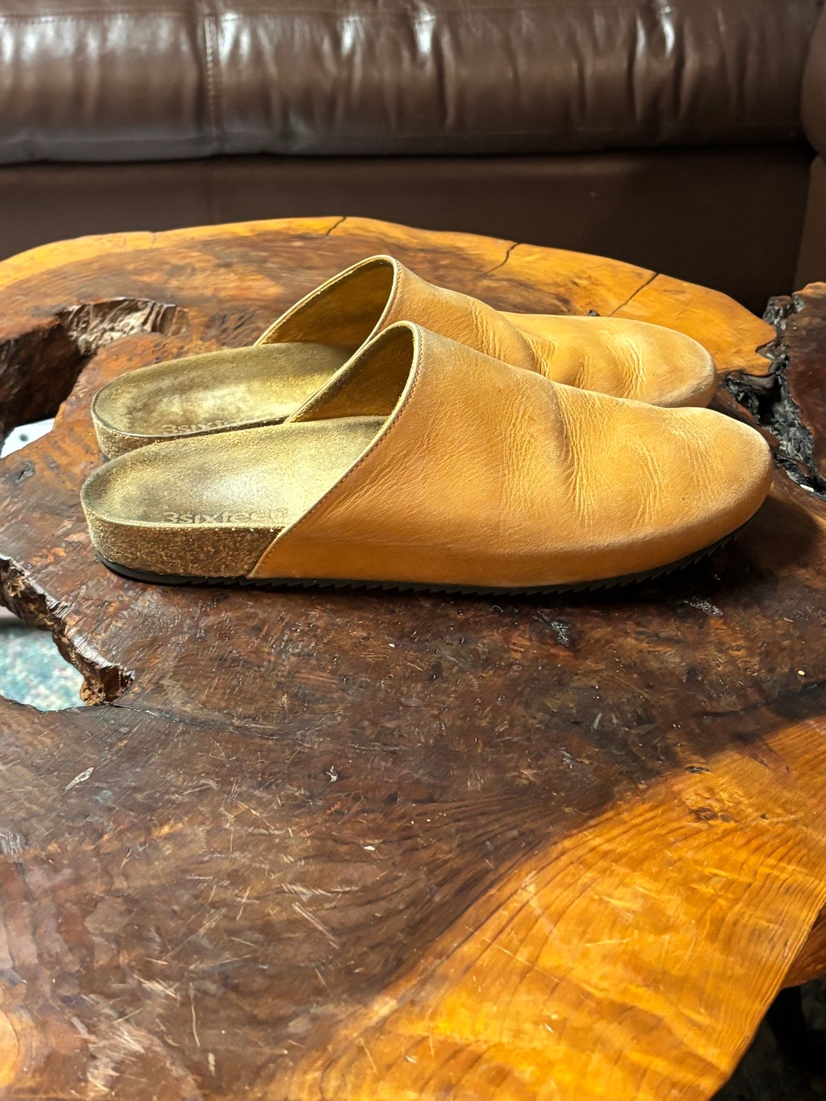 Photo by jacobbingham on February 6, 2026 of the 3sixteen Calf Leather Mules in Natural Calf Leather.