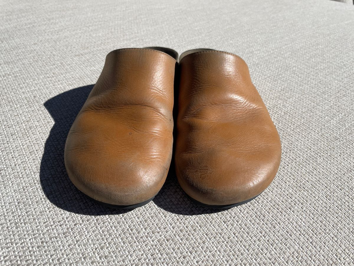 Photo by jacobbingham on April 5, 2026 of the 3sixteen Calf Leather Mules in Natural Calf Leather.