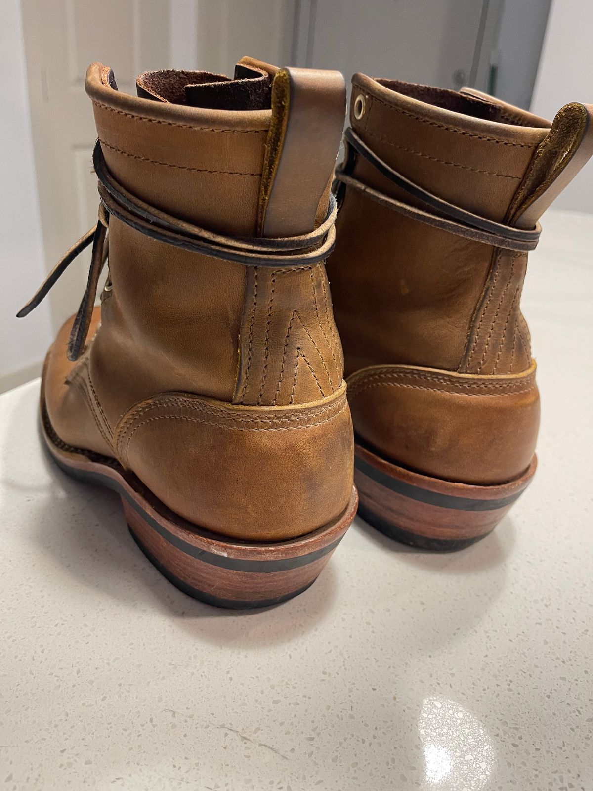 Photo by indigo_flame on September 12, 2024 of the Nicks Robert in Horween Orange Predator.