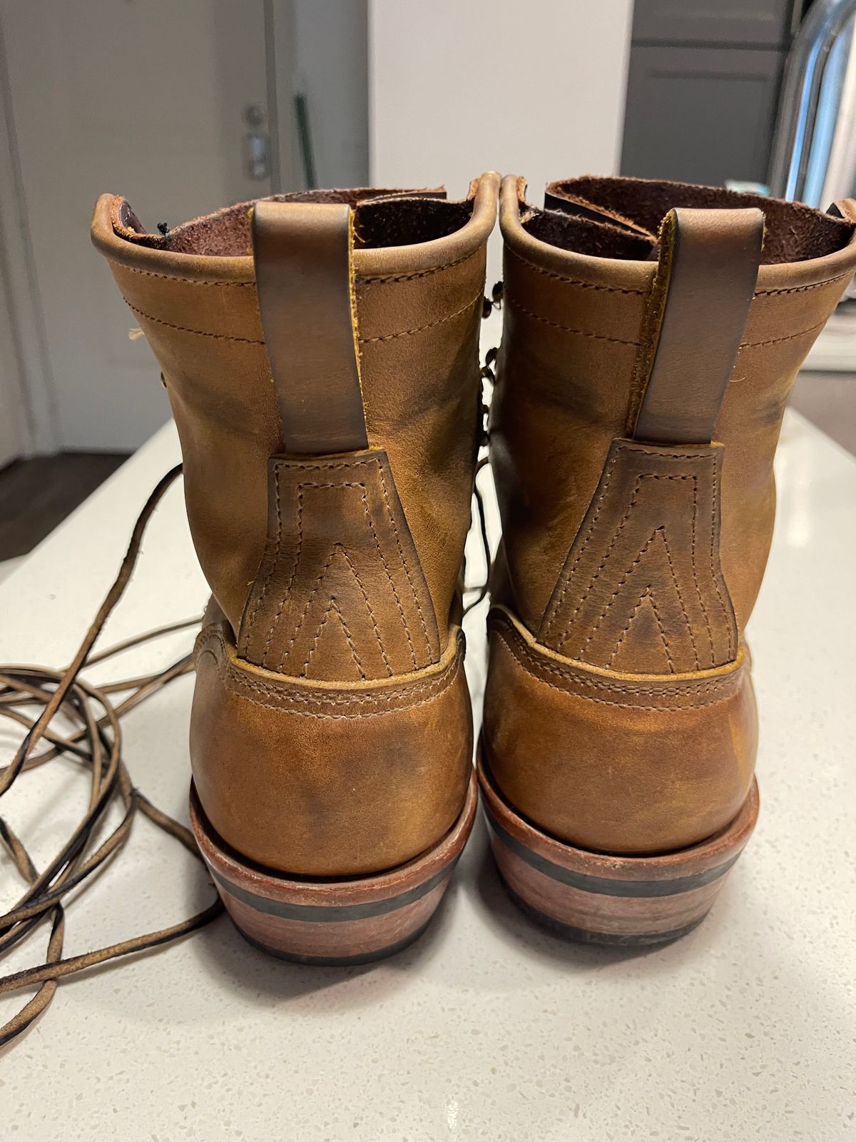 Photo by indigo_flame on September 12, 2024 of the Nicks Robert in Horween Orange Predator.