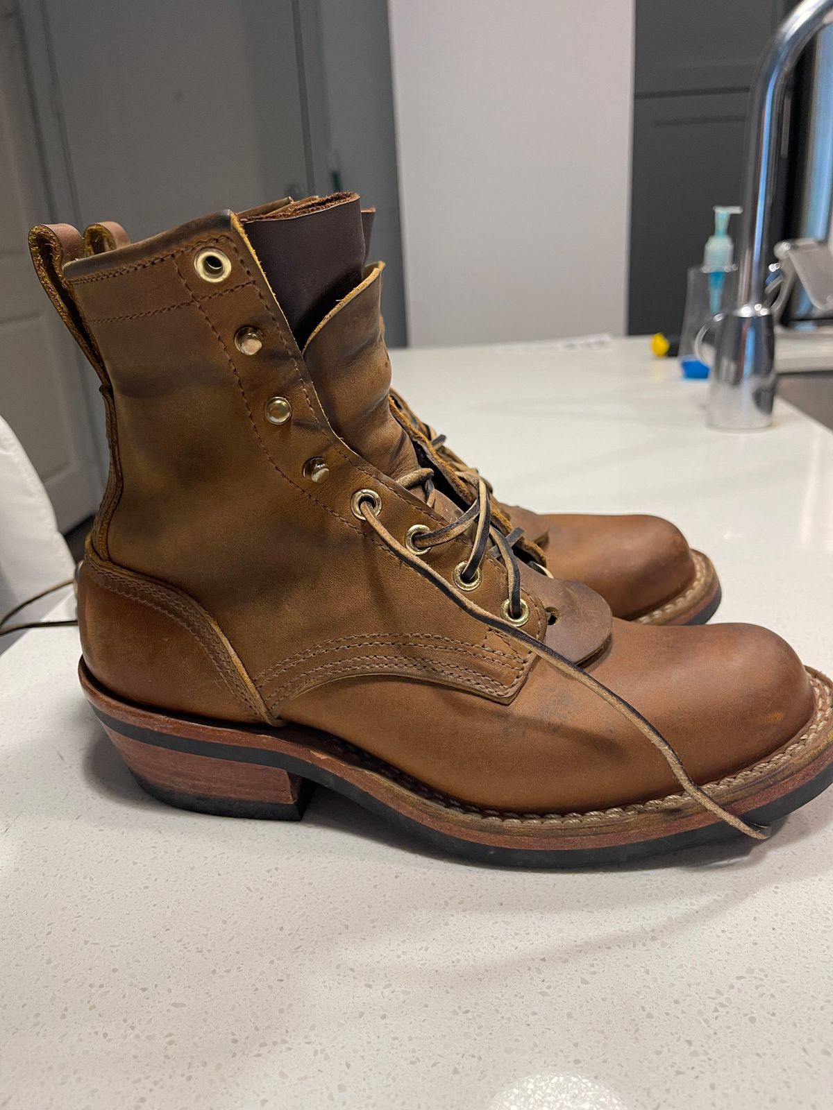 Photo by indigo_flame on September 12, 2024 of the Nicks Robert in Horween Orange Predator.