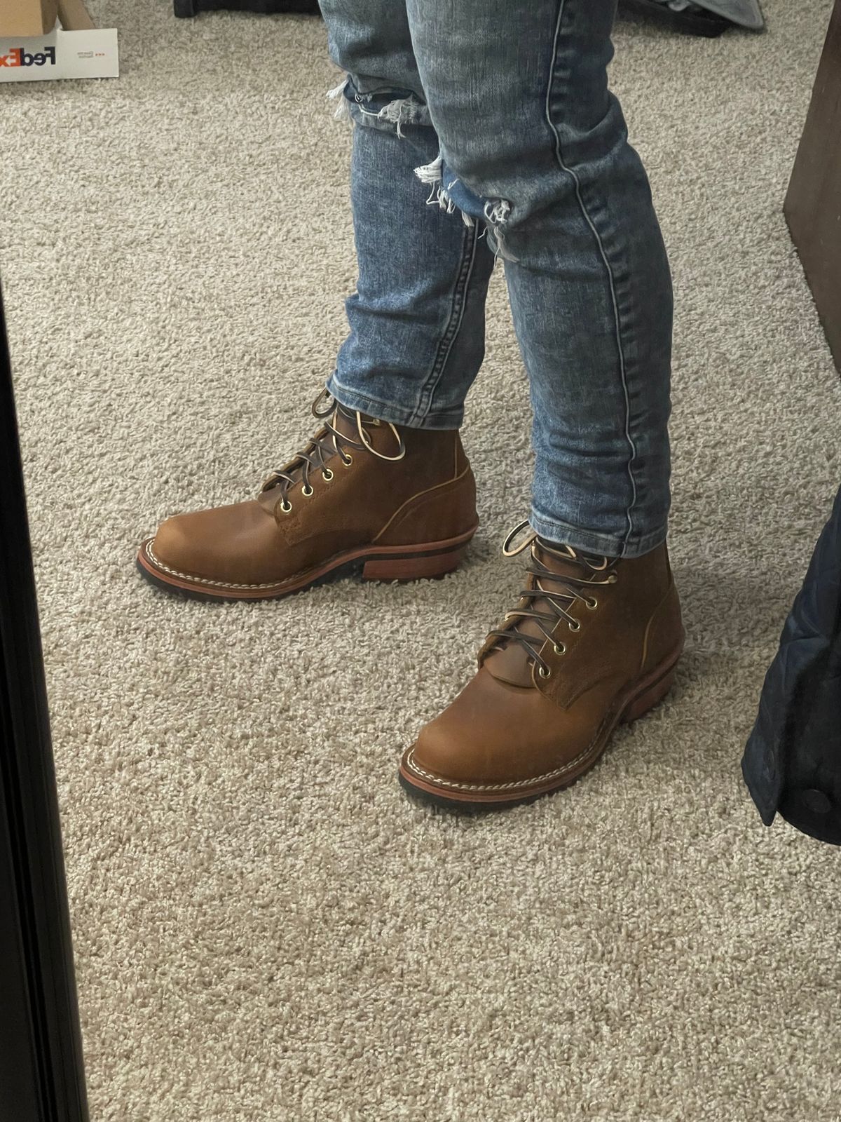 Photo by indigo_flame on November 5, 2023 of the Nicks Robert in Horween Orange Predator.