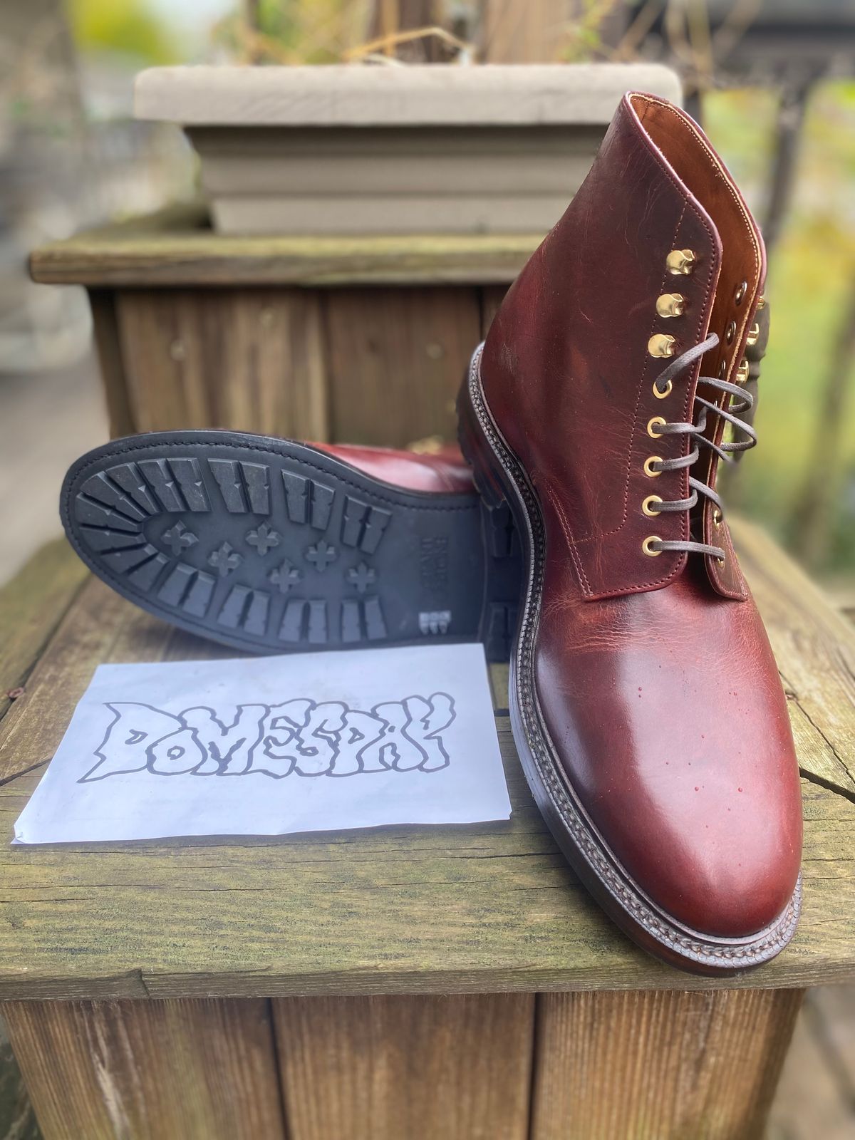 Photo by Darkbluecrew on October 13, 2024 of the Grant Stone Edward Boot in Gallun Red Waxed Deer.