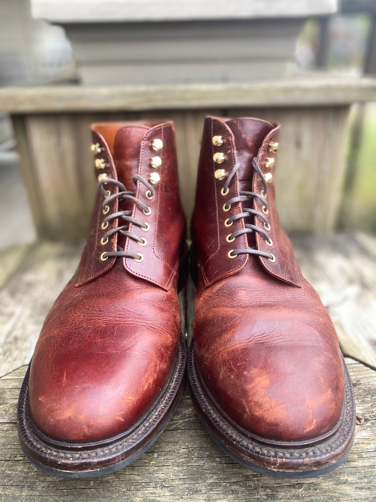 Photo by Darkbluecrew on November 5, 2024 of the Grant Stone Edward Boot in Gallun Red Waxed Deer.