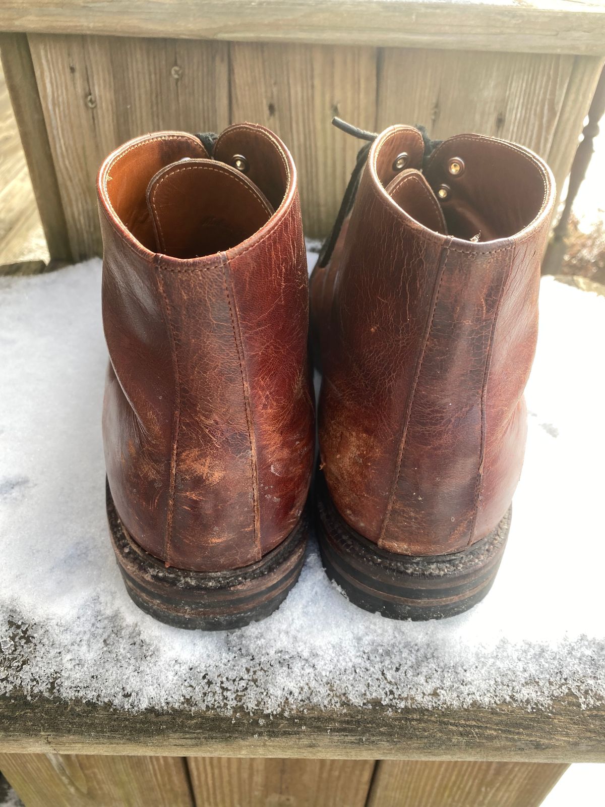 Photo by Darkbluecrew on January 5, 2025 of the Grant Stone Edward Boot in Gallun Red Waxed Deer.