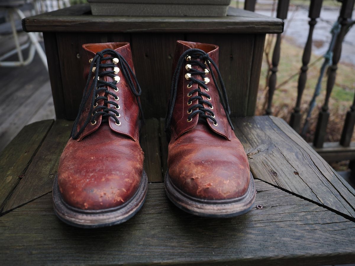 Photo by Darkbluecrew on March 5, 2025 of the Grant Stone Edward Boot in Gallun Red Waxed Deer.
