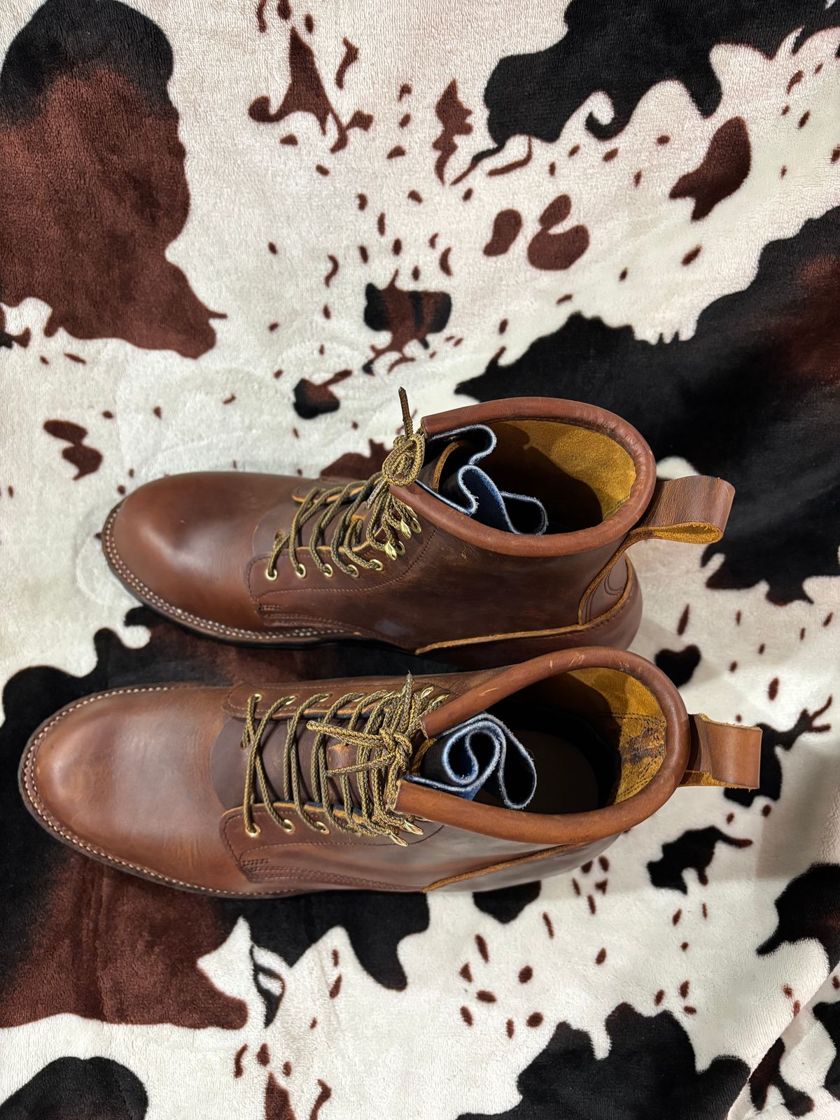 Photo by milezhendricks on October 6, 2025 of the Hubble Creek Boots The Milo in Horween Cognac Predator.