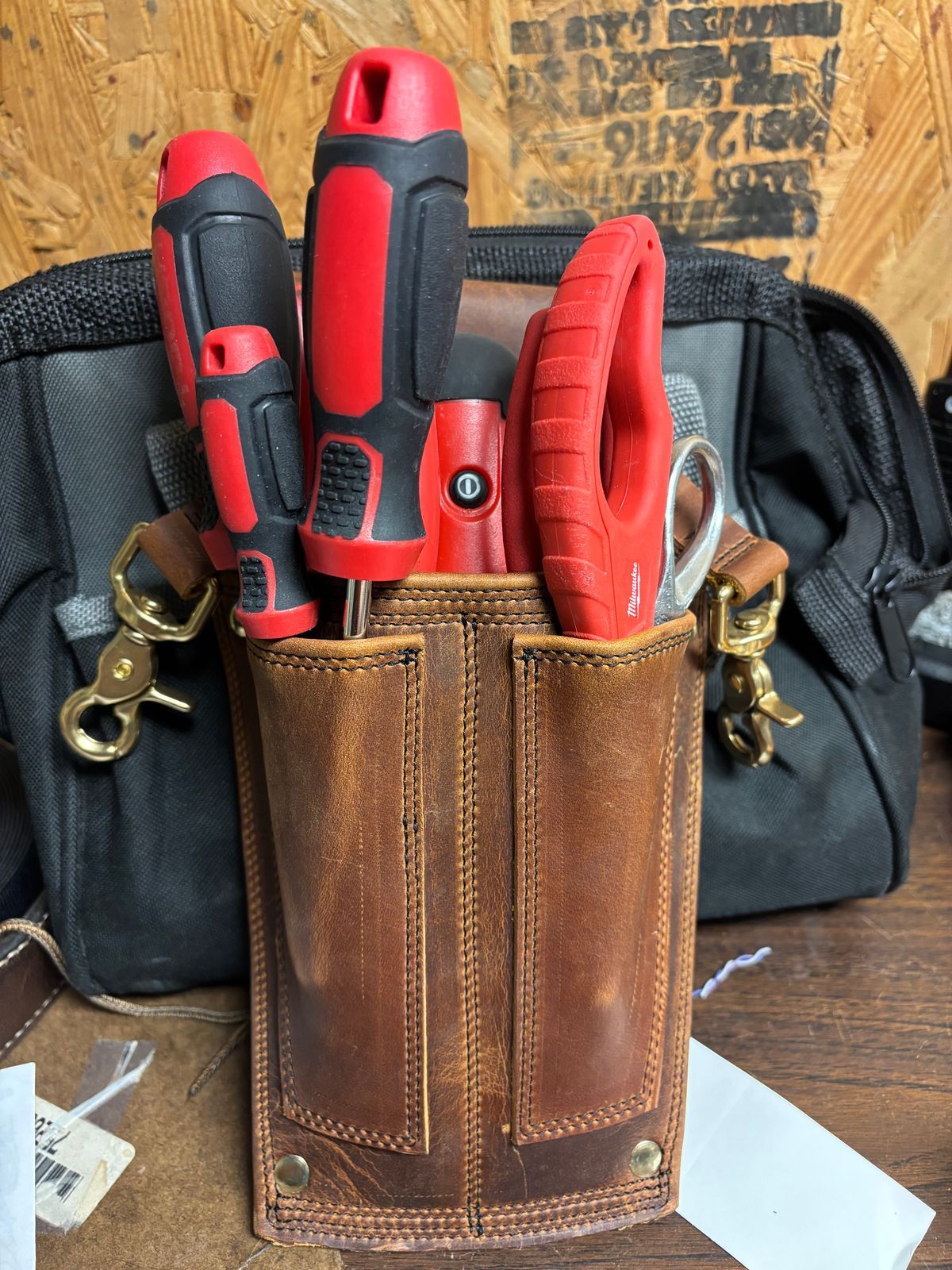 Photo by milezhendricks on October 6, 2025 of the Hubble Creek Boots convertible tool pouch V1 in Horween Cognac Predator.