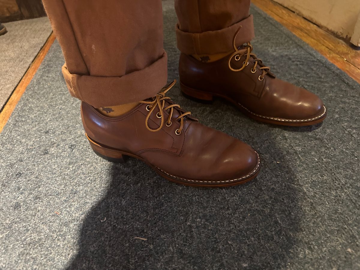Photo by neognosis on February 7, 2025 of the White's Retro Oxford in Horween British Tan Chromexcel.