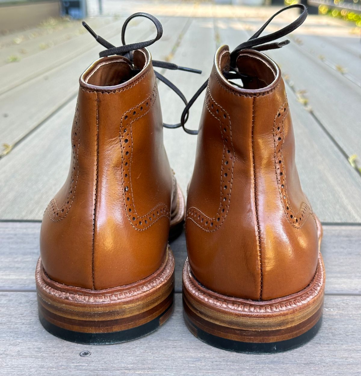 Photo by eschaye on October 3, 2024 of the Alden Short Wing Boot in Dark Tan Calfskin.