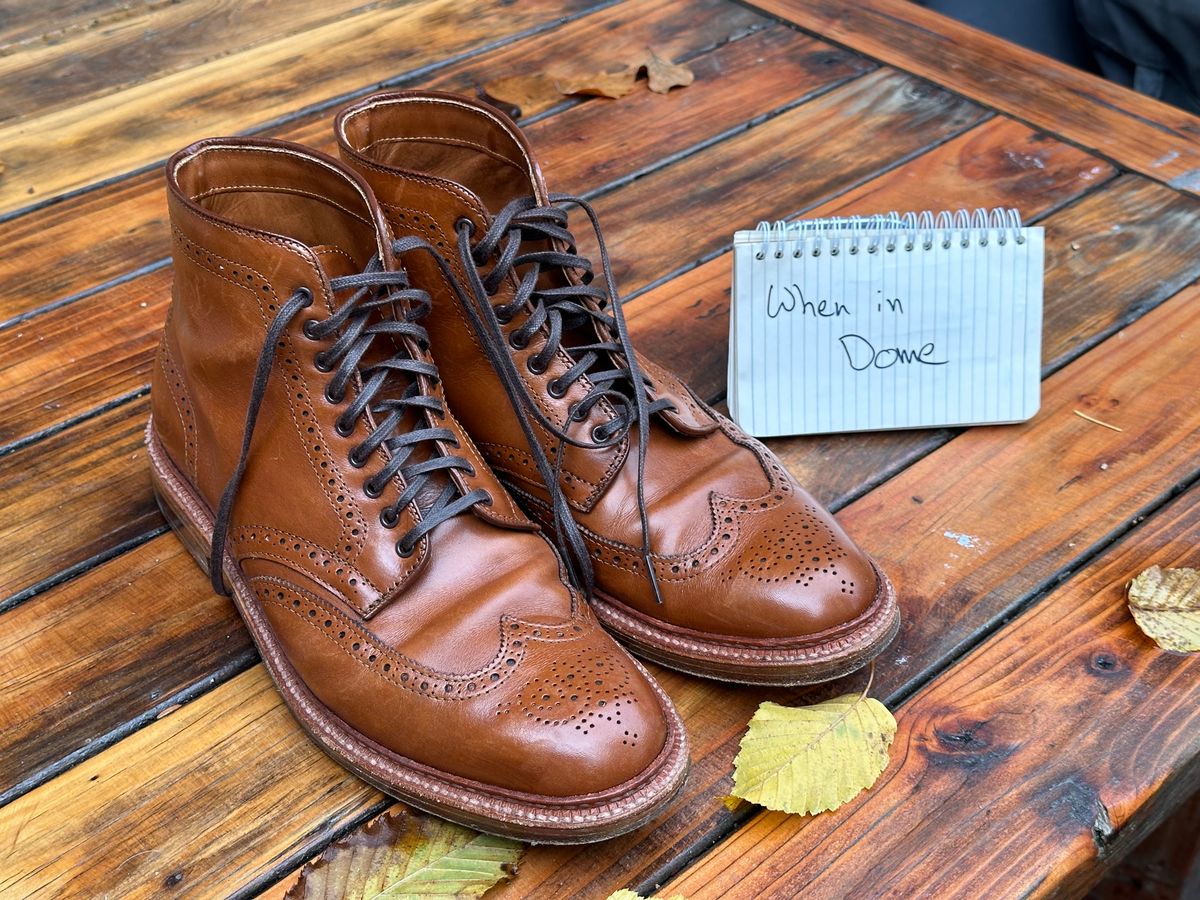 Photo by eschaye on November 1, 2024 of the Alden Short Wing Boot in Dark Tan Calfskin.