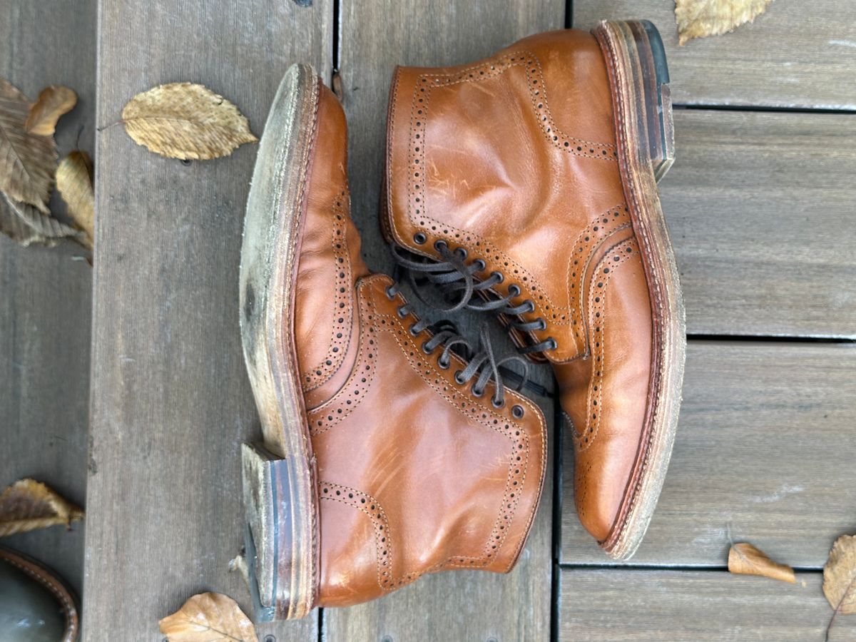 Photo by eschaye on December 5, 2024 of the Alden Short Wing Boot in Dark Tan Calfskin.