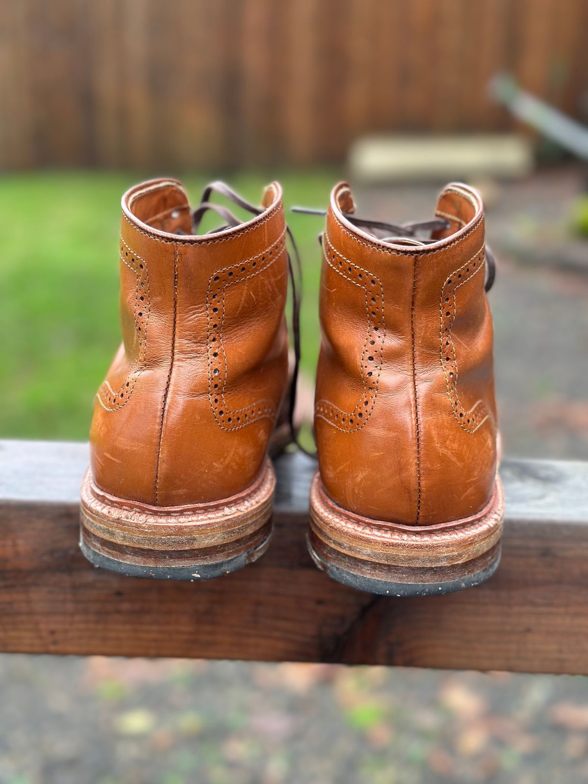 Photo by eschaye on January 5, 2025 of the Alden Short Wing Boot in Dark Tan Calfskin.