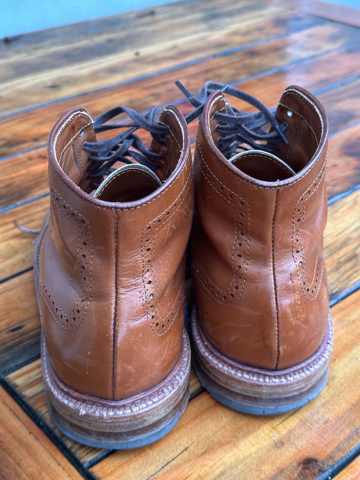Photo by eschaye on February 6, 2025 of the Alden Short Wing Boot in Dark Tan Calfskin.