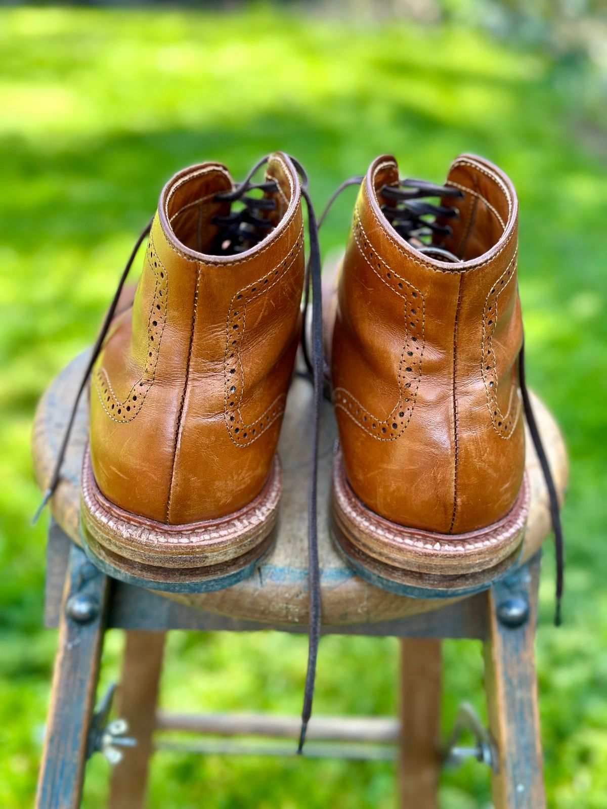 Photo by eschaye on April 4, 2025 of the Alden Short Wing Boot in Dark Tan Calfskin.