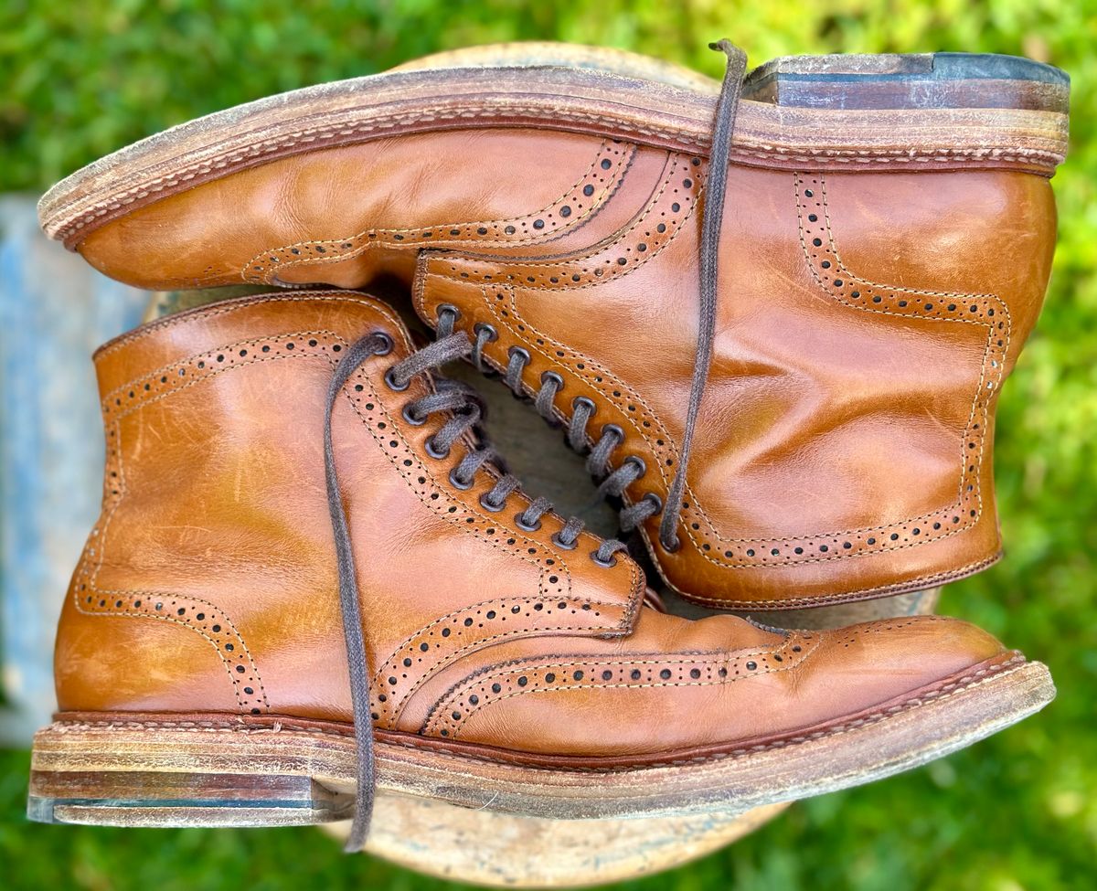 Photo by eschaye on April 4, 2025 of the Alden Short Wing Boot in Dark Tan Calfskin.