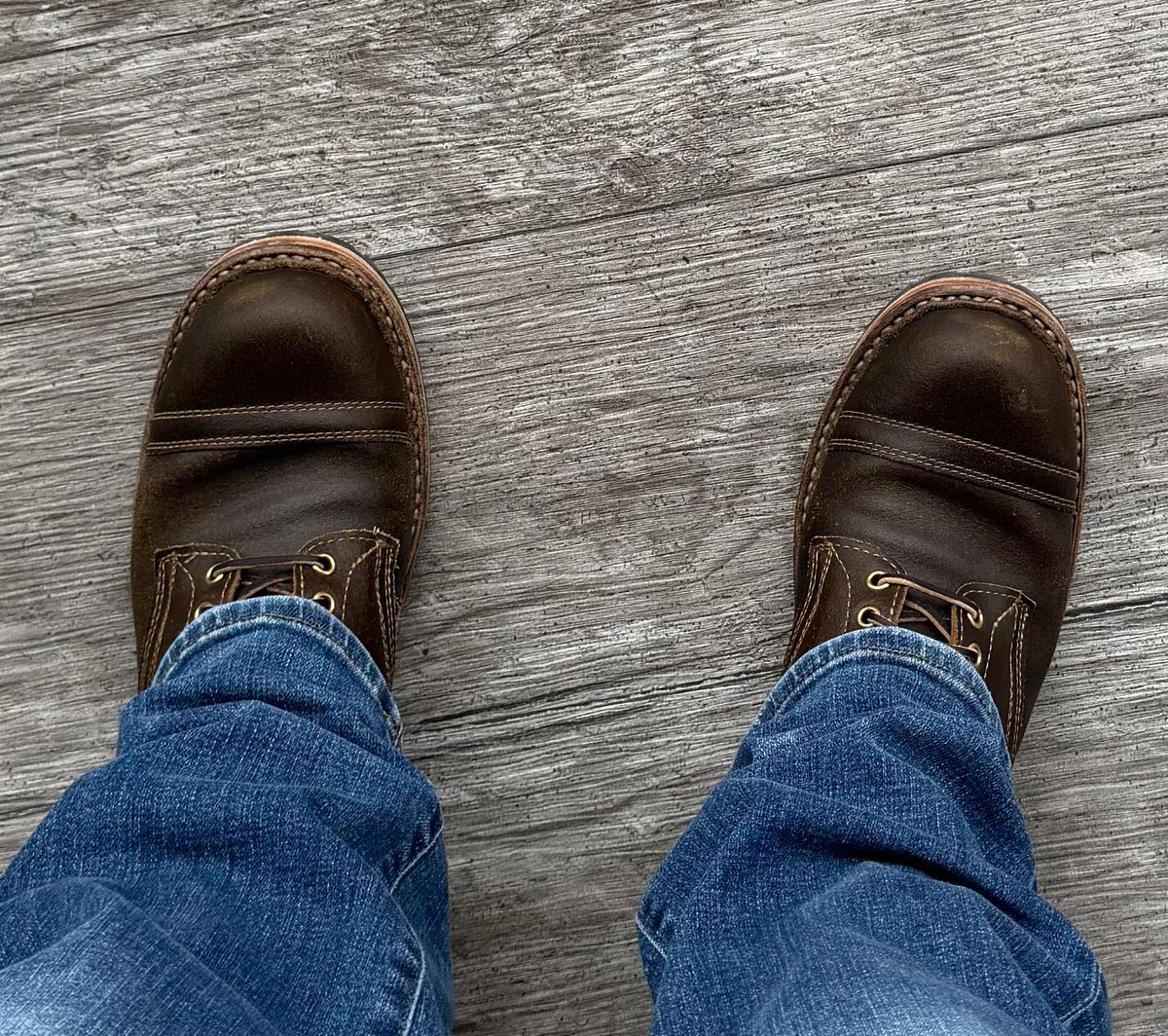 Photo by Weyland on May 14, 2026 of the White's MP-M1TC in Horween Dark Olive Waxed Flesh.