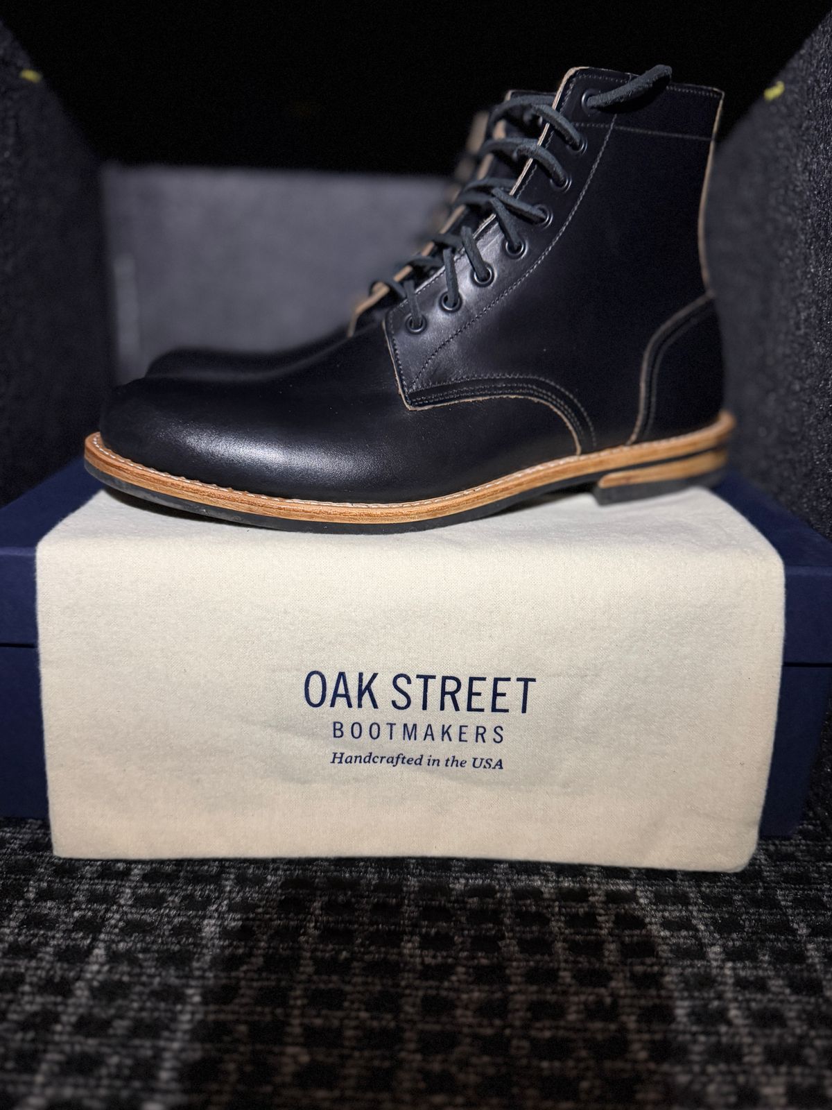 Photo by Michael on December 10, 2025 of the Oak Street Bootmakers Trench Boot in Horween Black Chromexcel.