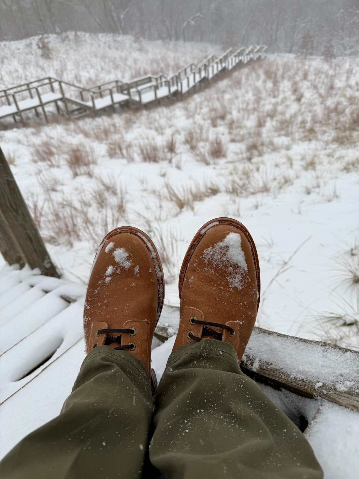 Photo by Michael on November 29, 2025 of the Grant Stone Diesel Boot in C.F. Stead Natural Waxy Commander Suede.